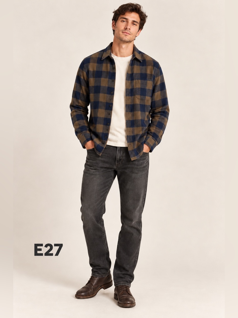 Abercrombie & Fitch Men’s Medium Soft A&F Flannel Shirt Olive Navy Buffalo Plaid